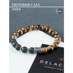 Браслет DELACOSTA, тигровый глаз, гематит, вулканическая лава, размер 16 см, черный, коричневый