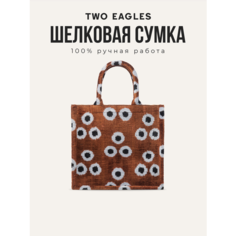 Сумка тоут TWO EAGLES, фактура бархатистая, белый, коричневый, черный