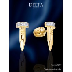 Серьги пусеты Delta jewelry factory, желтое золото, 585 проба, родирование, фианит, размер 5 мм, длина 1.1 см, , белый, серебристый, золотистый, желтый