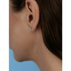 Серьги цепочки Argentum, серебро, 925 проба, родирование, топаз синтетический, размер 4 мм, длина 5 см, , серебристый