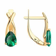 Серьги Diamant online, красное золото, 585 проба, изумруд синтетический, длина 1.6 см, , зелeный