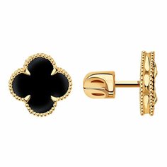 Серьги пусеты Diamant online, красное золото, 585 проба, оникс, длина 1.15 см, , черный