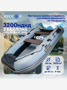 Лодка ПВХ под мотор надувная для рыбалки Лодки Поволжья 3200 НДНД с надувным дном низкого давления, серо-черная, Серый МУССОН
