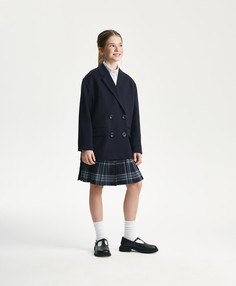 Пиджак для девочки трикотажный двубортный свободного кроя синий Gulliver