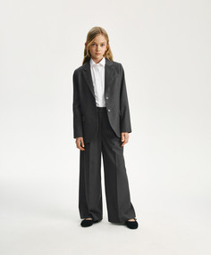 Пиджак для девочки классический однобортный серый Gulliver