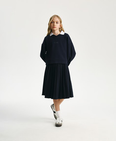 Свитшот силуэта умеренный оверсайз с контрастным воротником для девочки синий Gulliver