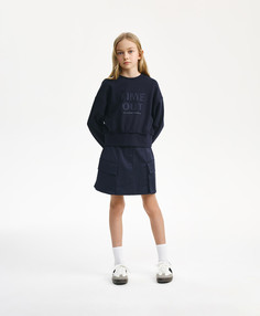 Свитшот укороченный свободного кроя для девочки синий Gulliver