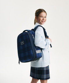 Рюкзак формованный с эргономичной спинкой детский синий в клетку Gulliver