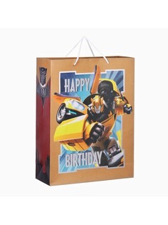 Пакет подарочный крафт happy birthday, 40×31×11.5 см, трансформеры Hasbro