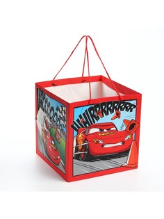 Пакет подарочный с широким дном, 30х30х30 см, тачки Disney