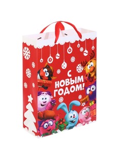 Пакет подарочный новогодний, 31х40х11.5 см, упаковка, смешарики