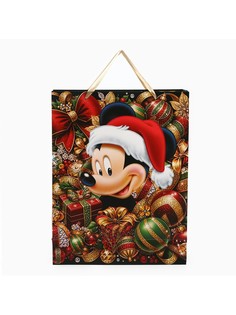 Пакет подарочный новогодний, 31 х 40 х 11.5 см, упаковка, микки маус Disney