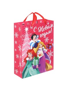 Пакет подарочный новогодний, 31 х 40 х 11.5 см, упаковка, принцессы Disney