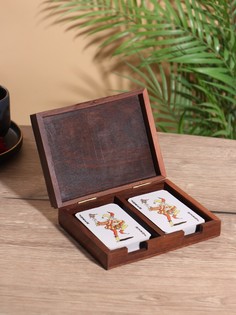 Шкатулка для хранения игральных карт 15.5х12,5 см, дерево шишам, латунь No Brand