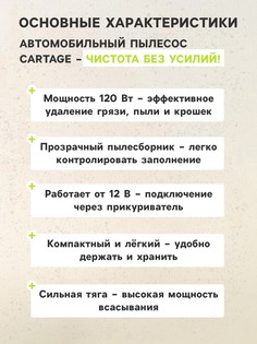 Пылесос автомобильный cartage, 5 насадок, 120 вт, 12 в, черный