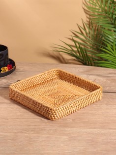 Поднос, 21×21×4 см, ротанг No Brand