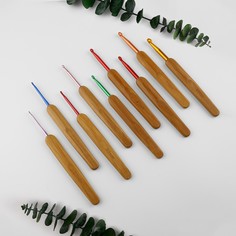 Набор крючков для вязания, с бамбуковыми ручками, d = 2-6 мм, 13,5 см, 9 шт Арт Узор