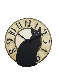 Часы настенные gatto nero, черный кот, интерьерные, плавный ход, d=33.5 см No Brand