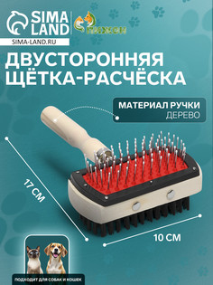 Двусторонняя щетка-расческа с деревянной ручкой, 10 х 17 см Пижон