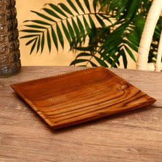 Тарелка квадратная, 25×25×2 см, тиковое дерево No Brand