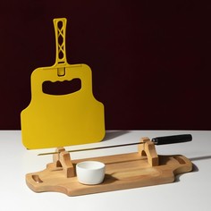Подарочный деервянный набор для подачи шашлыка adelica, доска - тарелка 40×18×5.5 см, шампур 1 шт., опахало, соусник, береза