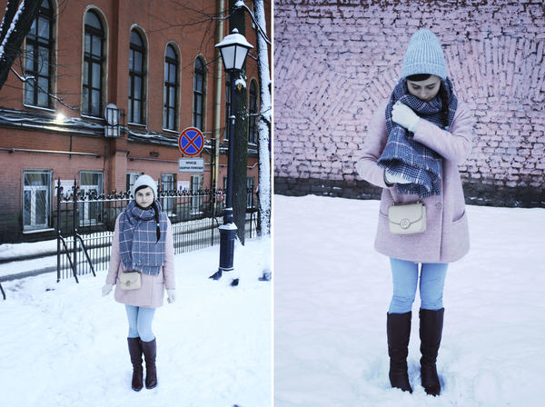 Wearing the pink coat