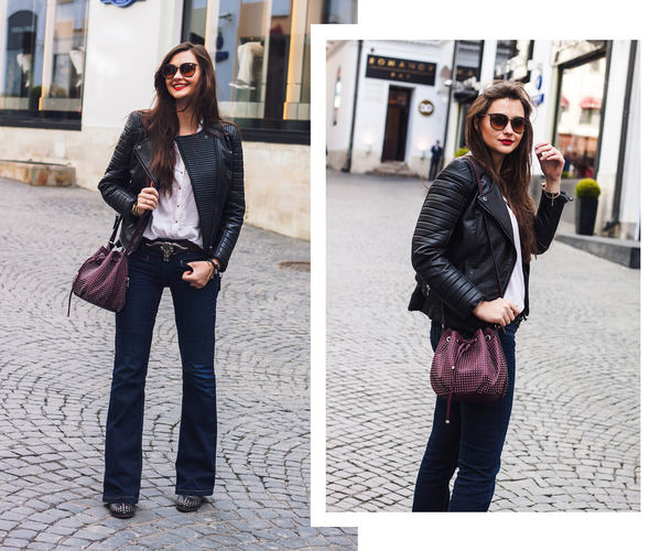 Flared jeans and red lips