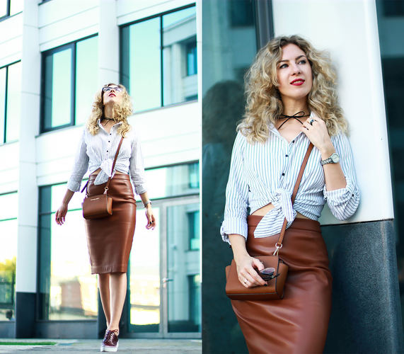 Leather skirt in big city